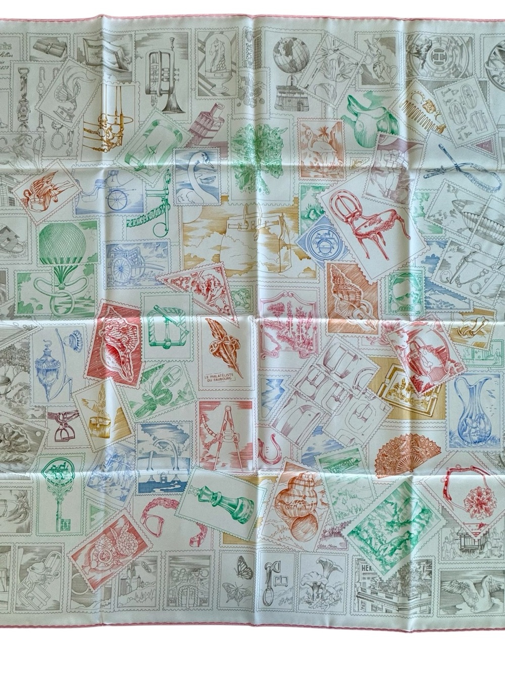 Hermes Multicolor Stamp Motif Silk Scarf